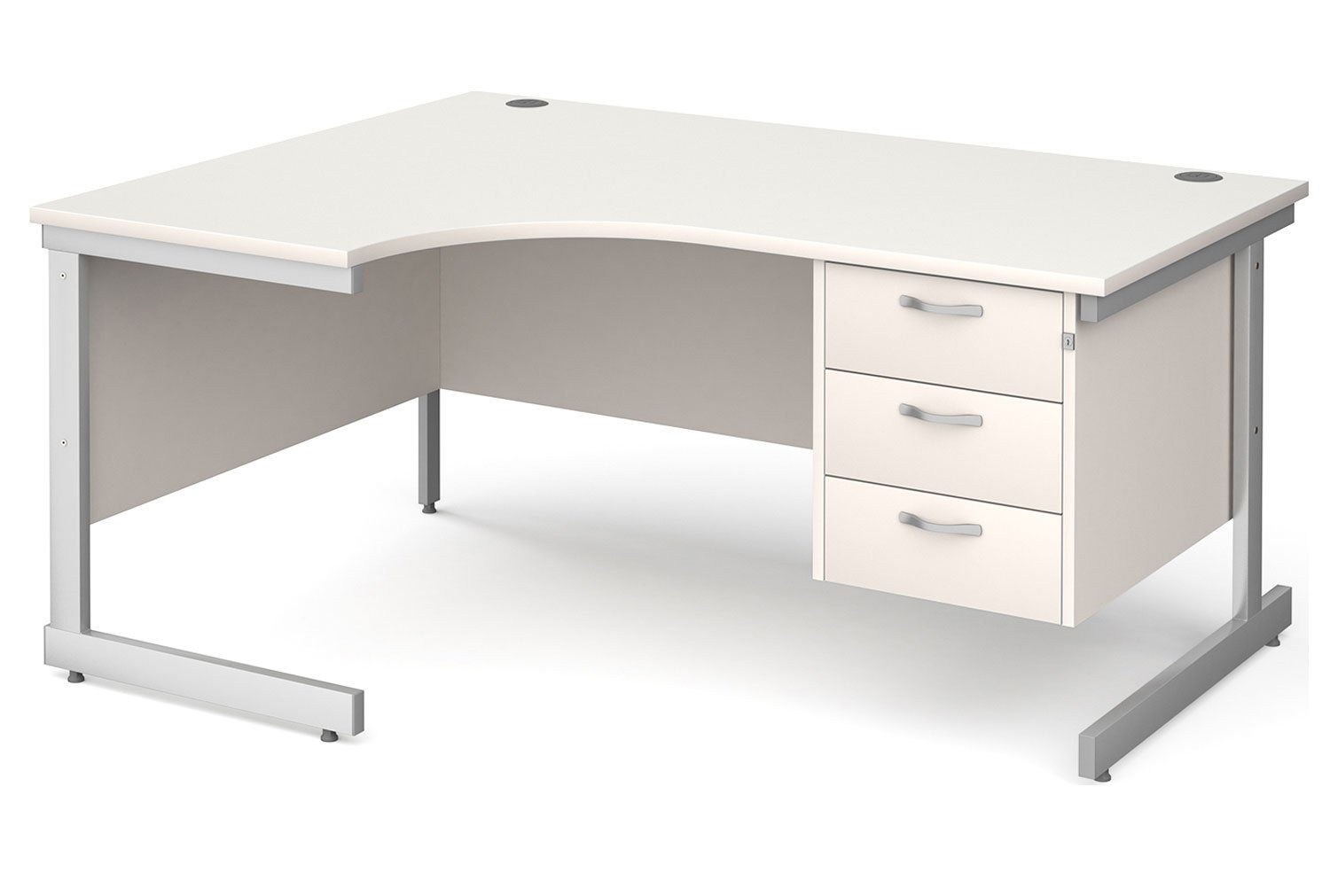 All White C-Leg Left Hand Ergo Office Desk 3 Drawers, 160wx120/80dx73h (cm), Express Delivery