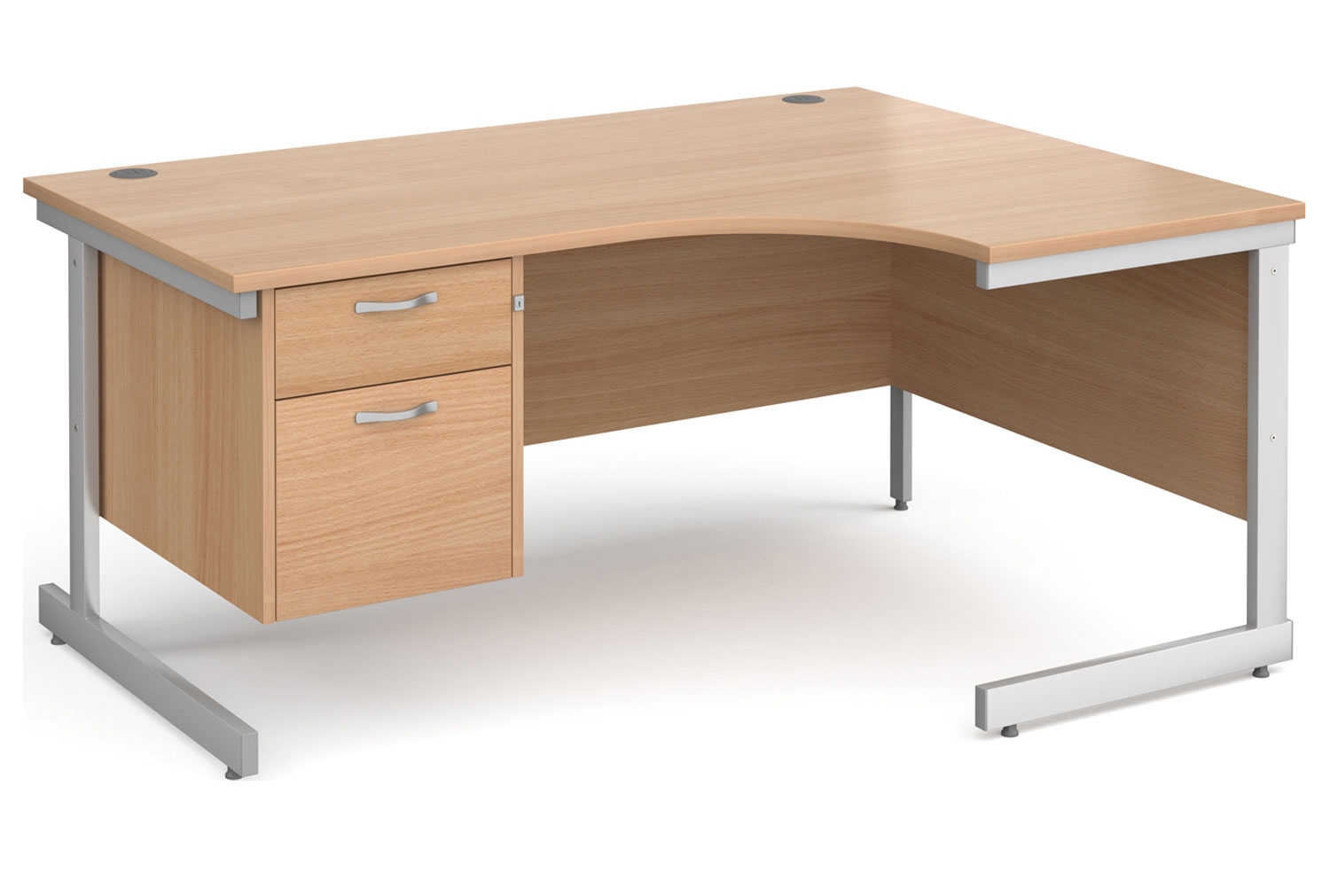 Tully I Right Hand Ergonomic Office Desk 2 Drawers, 160wx120/80dx73h (cm), Beech, Express Delivery