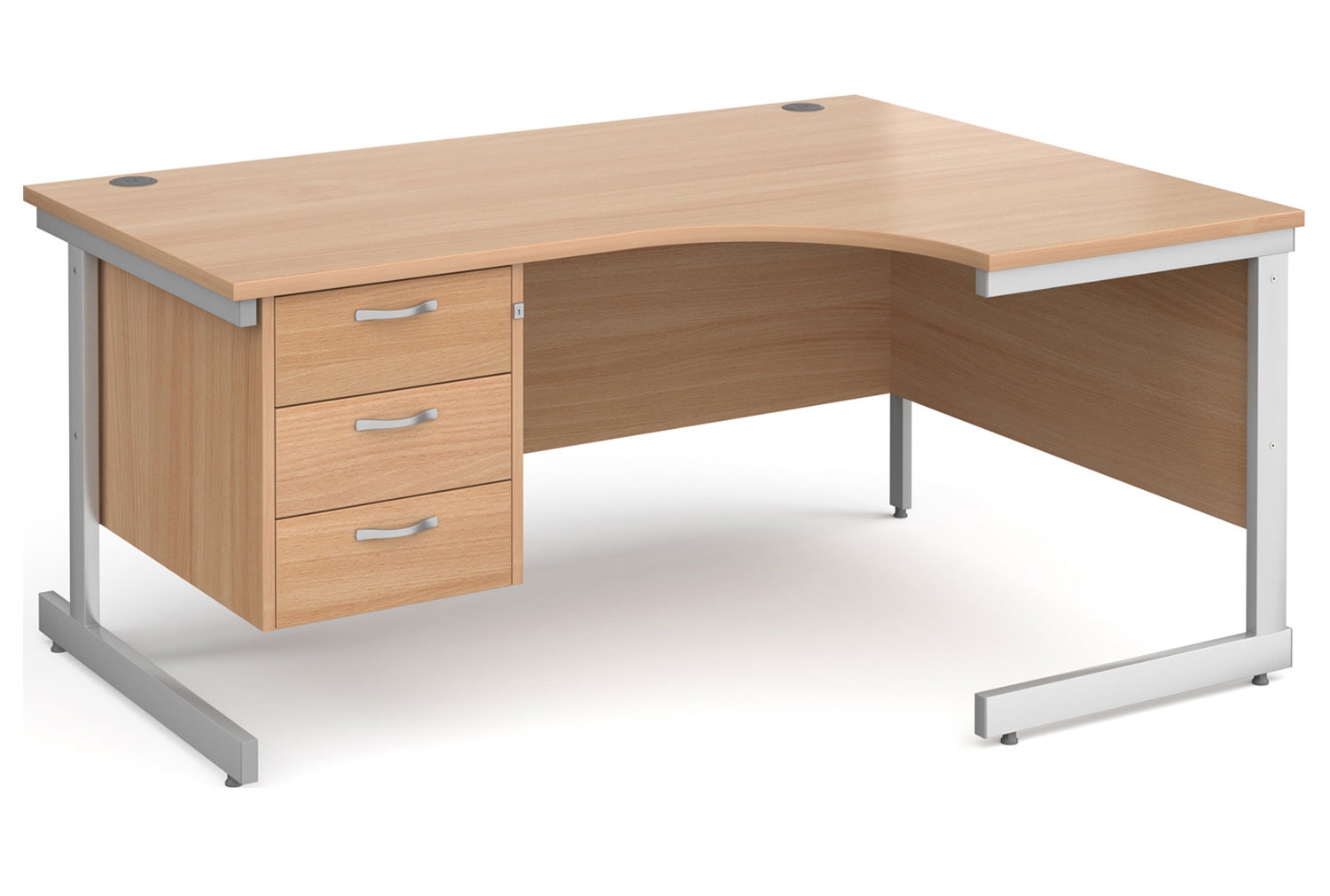 Tully I Right Hand Ergonomic Office Desk 3 Drawers, 160wx120/80dx73h (cm), Beech, Express Delivery