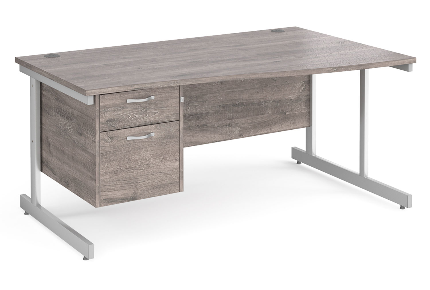 Tully I Right Hand Wave Office Desk 2 Drawers, 160wx99/80dx73h (cm), Grey Oak