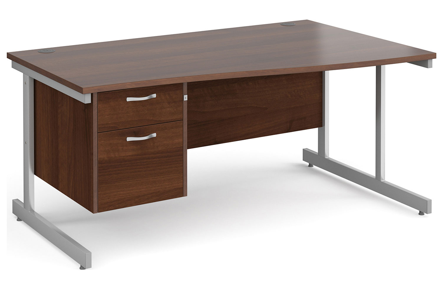 All Walnut C-Leg Right Hand Wave Office Desk 2 Drawers, 160wx99/80dx73h (cm)