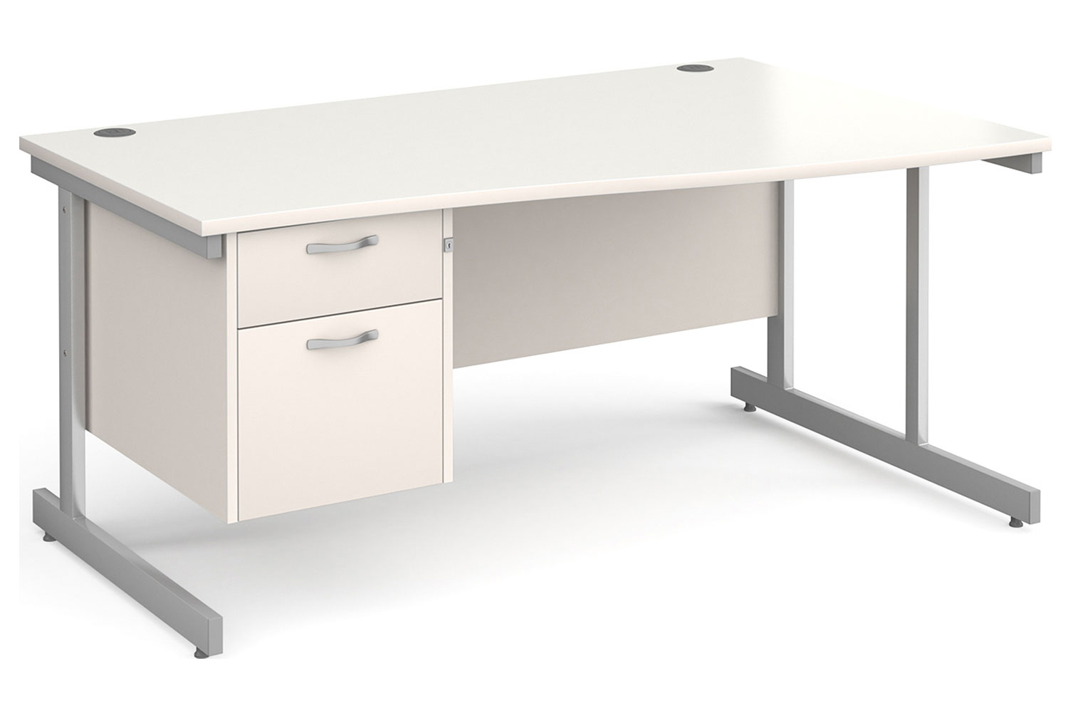 All White C-Leg Right Hand Wave Office Desk 2 Drawers, 160wx99/80dx73h (cm)