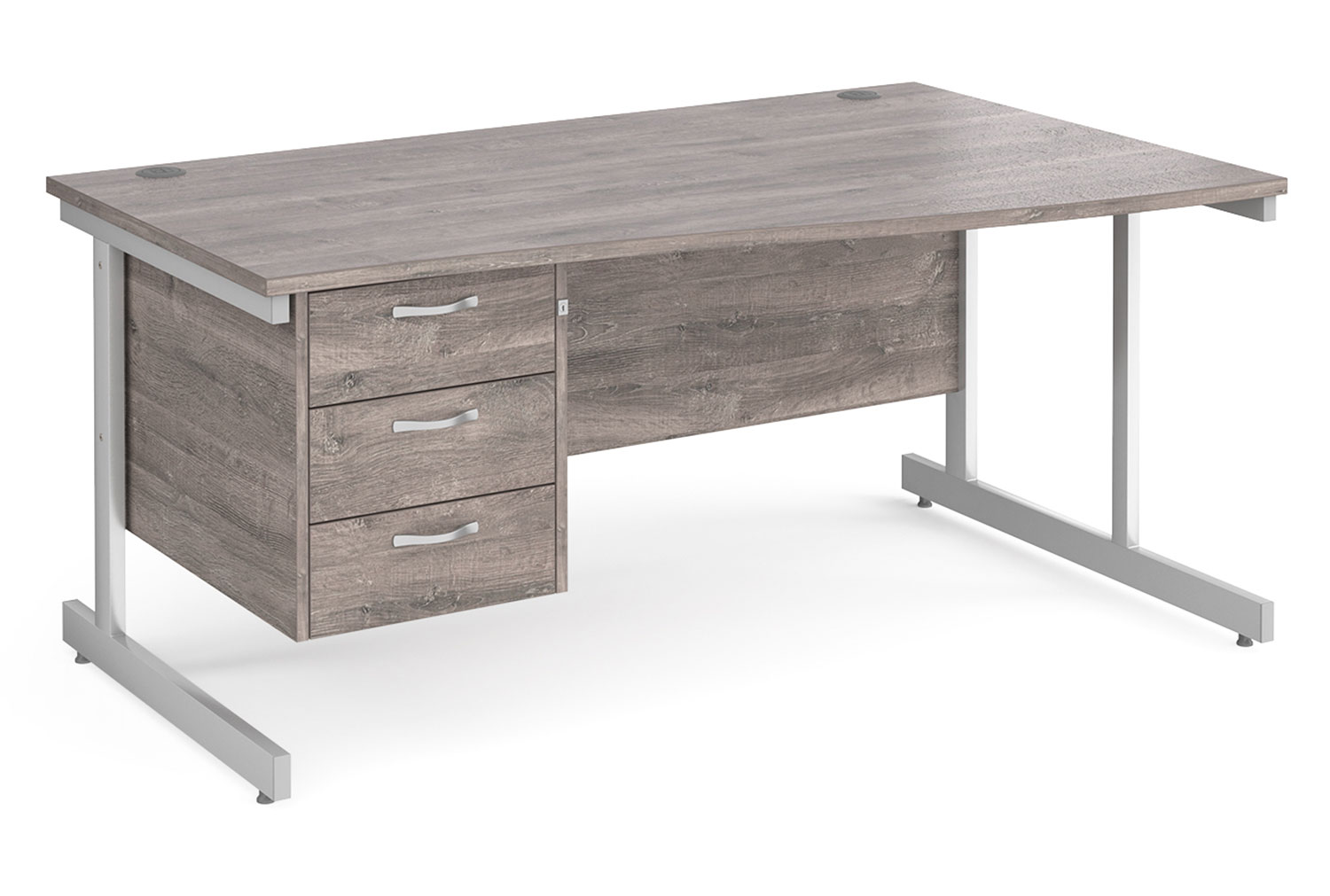 All Grey Oak C-Leg Right Hand Wave Office Desk 3 Drawers, 160wx99/80dx73h (cm)