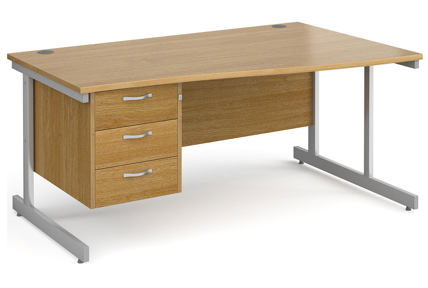 All Oak C-Leg Right Hand Wave Office Desk 3 Drawers, 160wx99/80dx73h (cm)