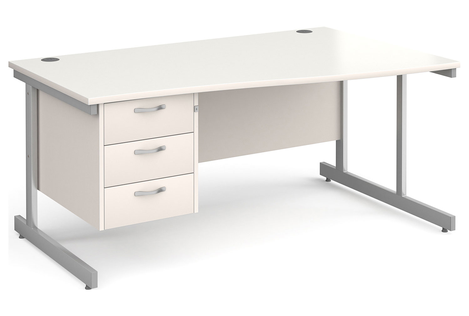 All White C-Leg Right Hand Wave Office Desk 3 Drawers, 160wx99/80dx73h (cm), Fully Installed