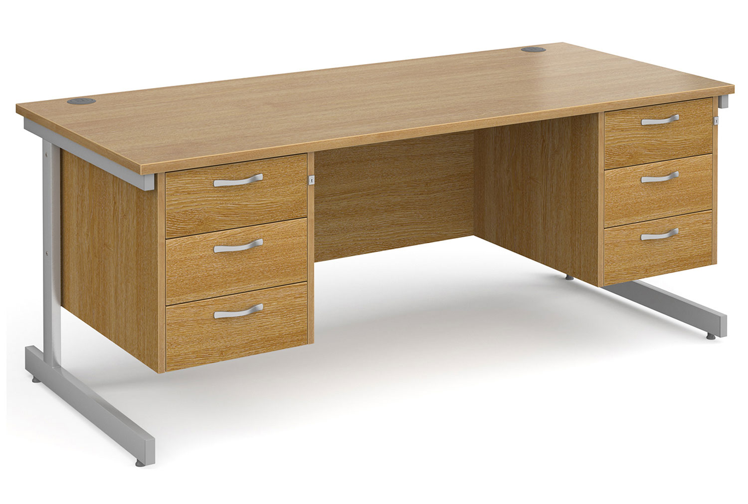 All Oak C-Leg Executive Office Desk 3+3 Drawers, 180wx80dx73h (cm)