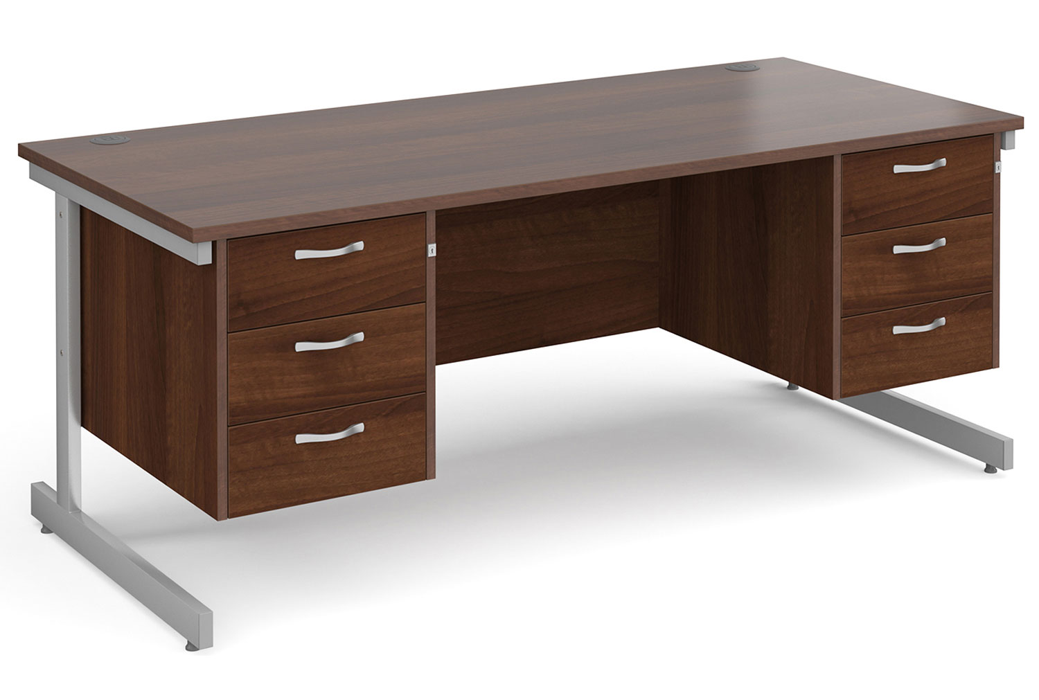 All Walnut C-Leg Executive Office Desk 3+3 Drawers, 180wx80dx73h (cm)