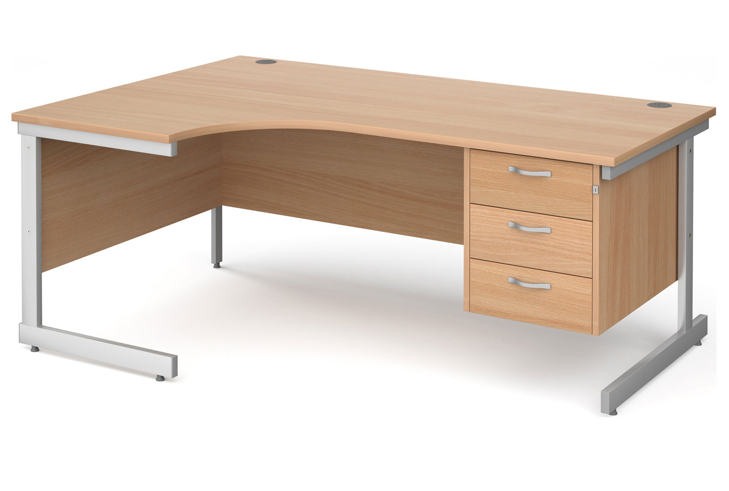 Tully I Left Hand Ergonomic Office Desk 3 Drawers, 180wx120/80dx73h (cm), Beech, Express Delivery