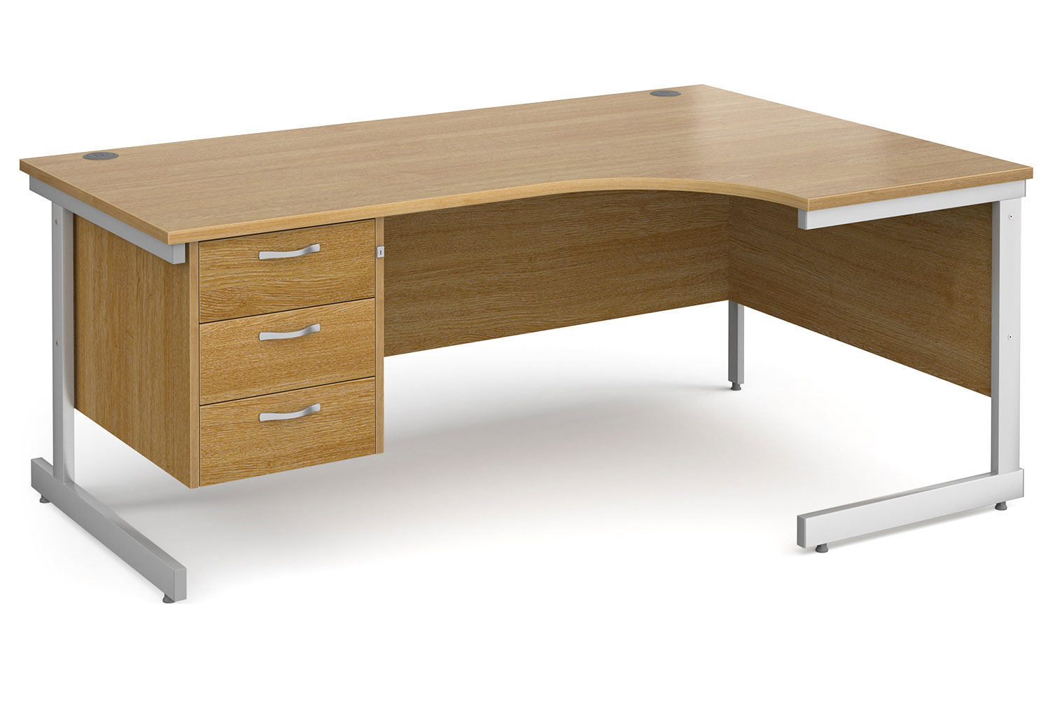 Tully I Right Hand Ergonomic Office Desk 3 Drawers, 180wx120/80dx73h (cm), Oak, Express Delivery
