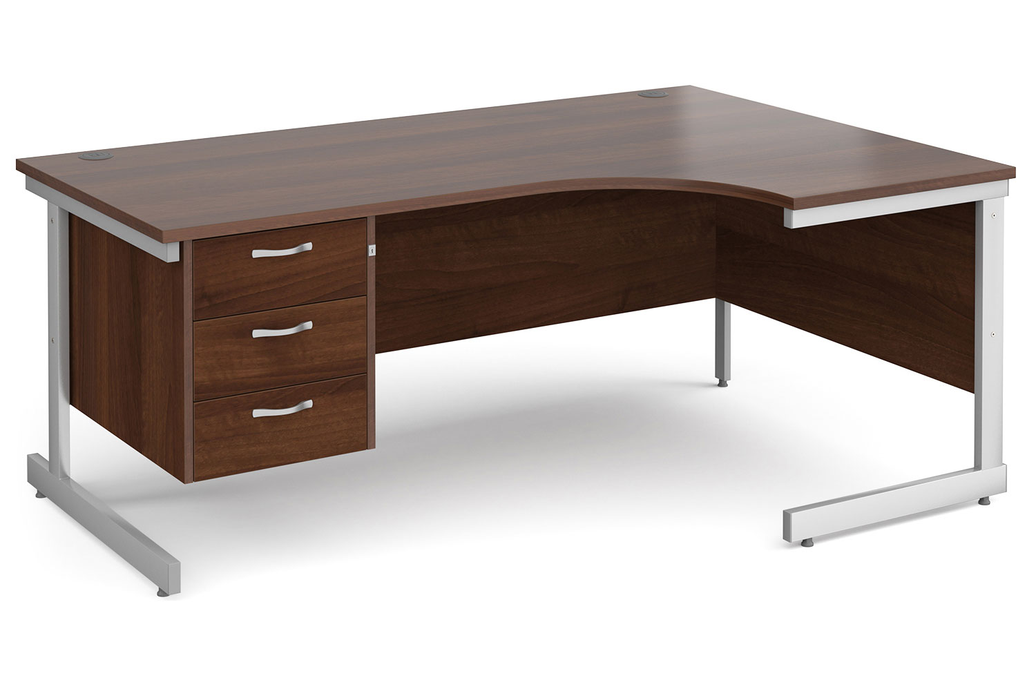 All Walnut C-Leg Right Hand Ergo Office Desk 3 Drawers, 180wx120/80dx73h (cm), Express Delivery