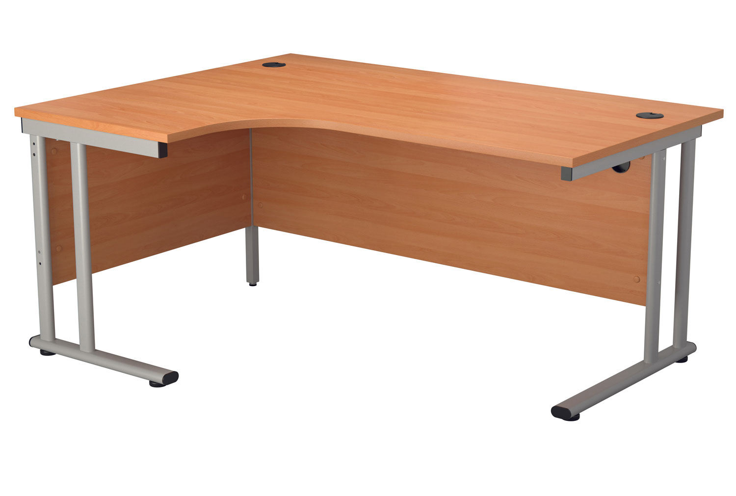 Impulse Left Hand Ergonomic Office Desk, 160wx120/80dx73h (cm), Silver Frame, Warm Beech