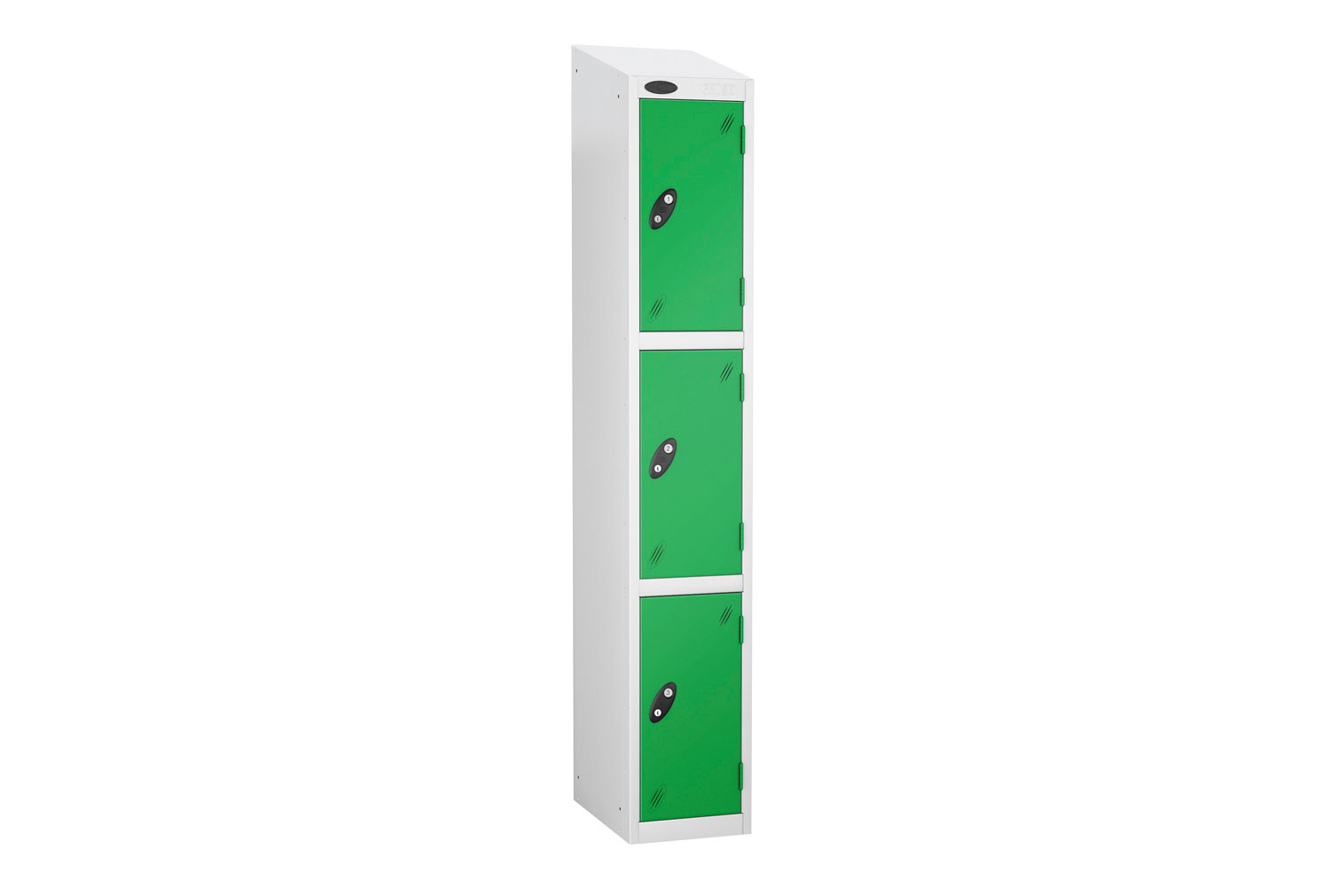 Probe Everyday 3 Door Locker With Sloping Top, 46wx46dx193h (cm), Combination Lock, Silver Body, Green