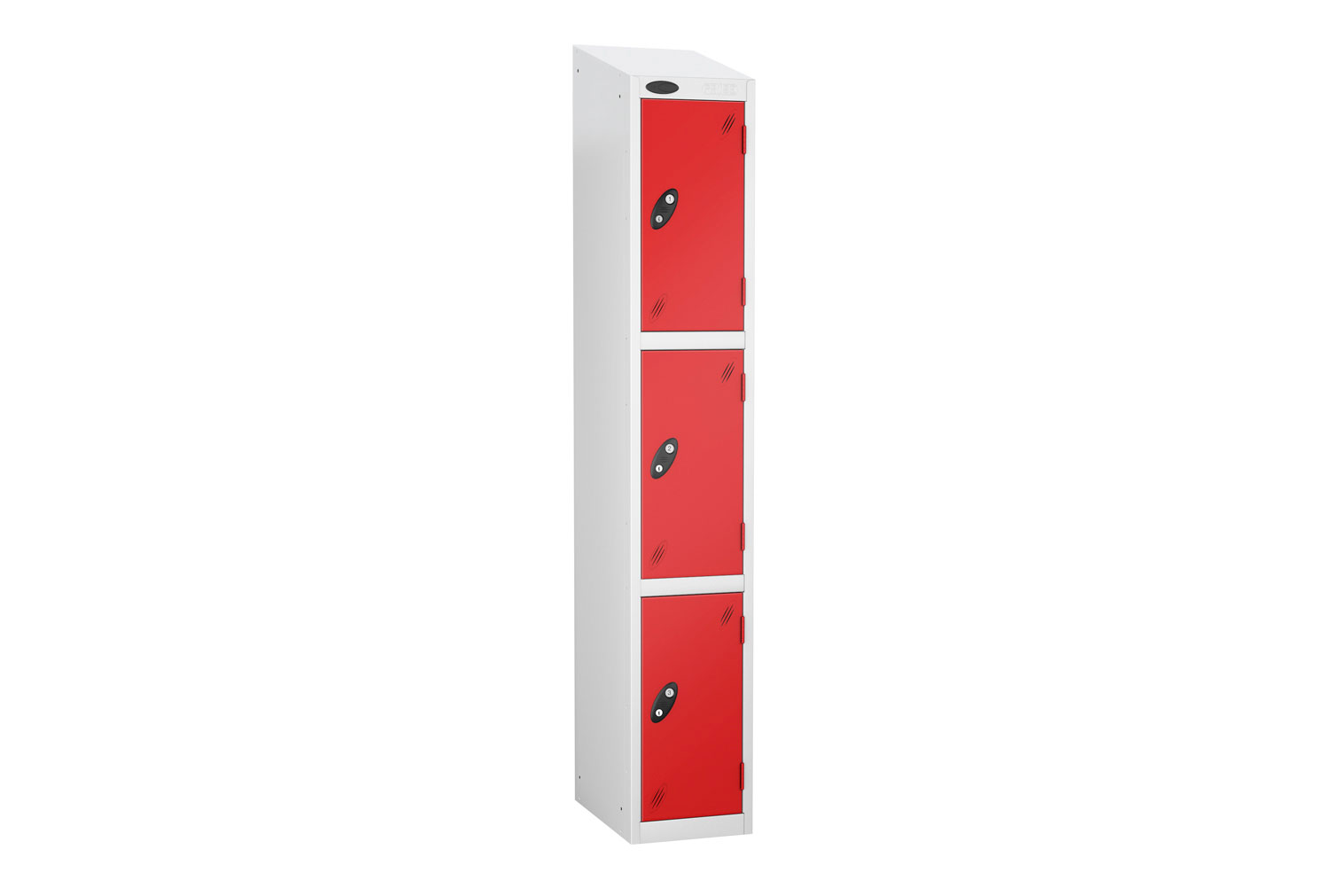 Probe Everyday 3 Door Locker With Sloping Top, 31wx38dx193h (cm), Hasp Lock, Silver Body, Red