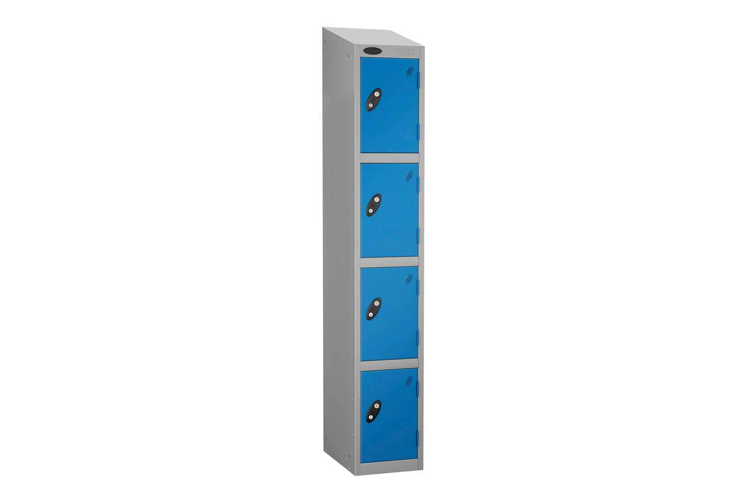 Probe Everyday 4 Door Locker With Sloping Top, 38wx46dx193h (cm), Coin Return, Silver Body, Blue