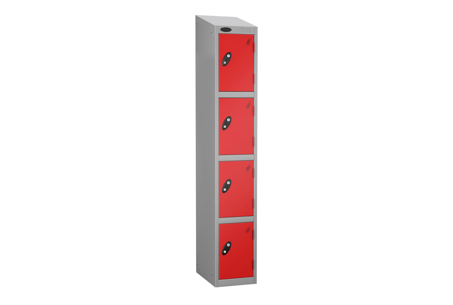 Probe Everyday 4 Door Locker With Sloping Top, 38wx46dx193h (cm), Hasp Lock, Silver Body, Red