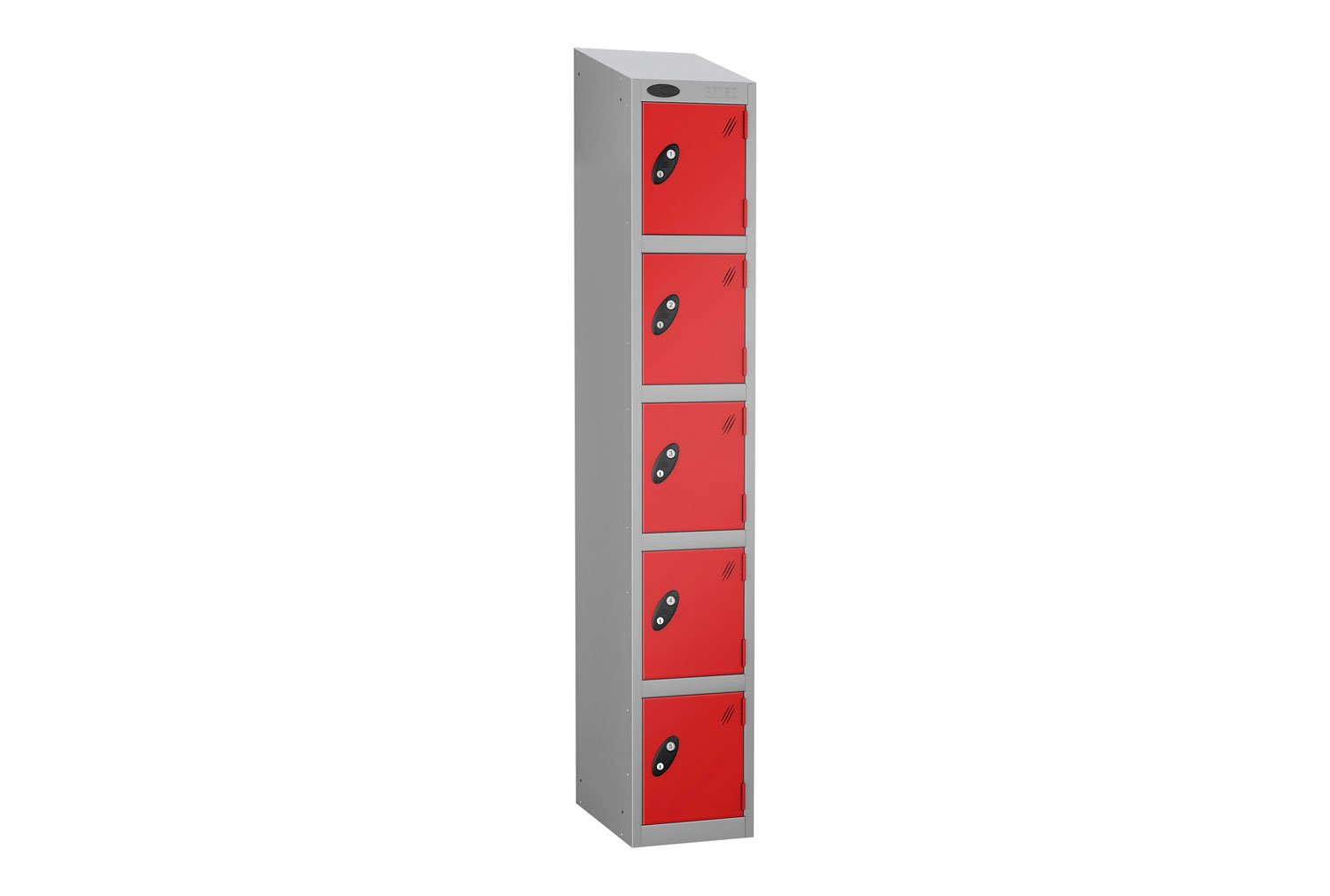 Probe Everyday 5 Door Locker With Sloping Top, 31wx46dx193h (cm), Hasp Lock, Silver Body, Red