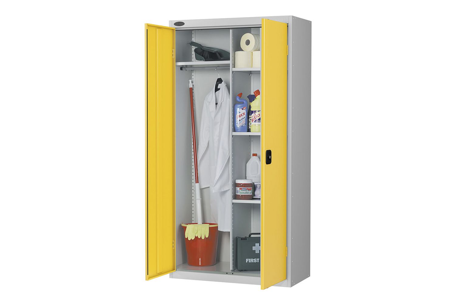 Probe Industrial Janitors Office Cupboards (85kg UDL), Cam Lock, Black Body, Yellow