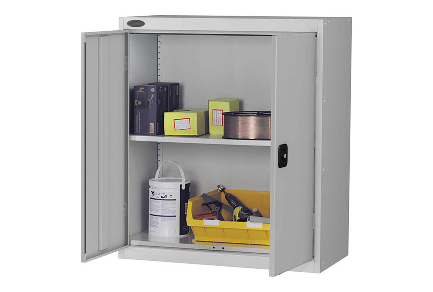 Probe Industrial Low Office Cupboards (85kg UDL), Cam Lock, Silver Body, Silver
