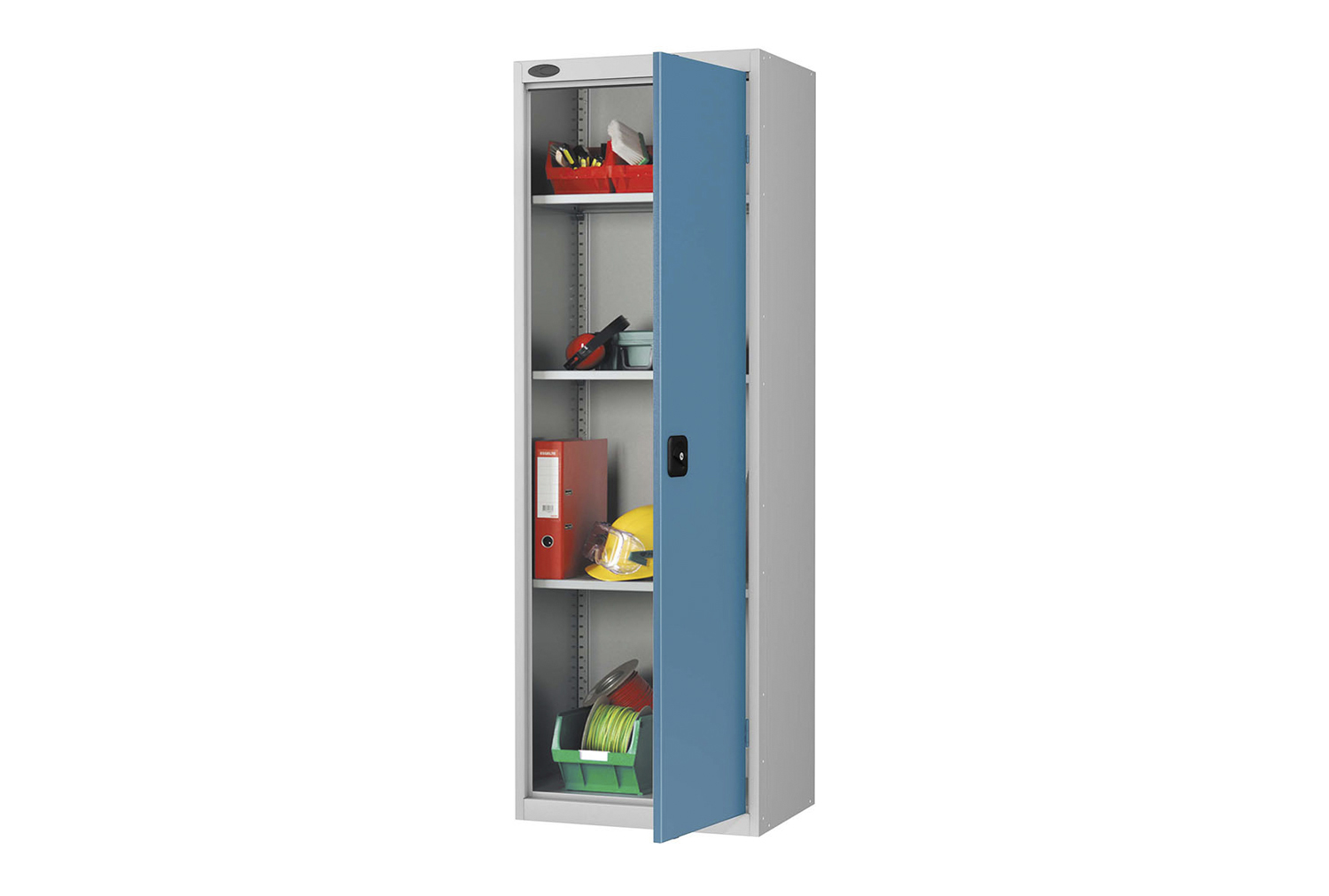 Probe Commercial Slim Standard Office Cupboards (65kg UDL), Cam Lock, Silver Body, Blue