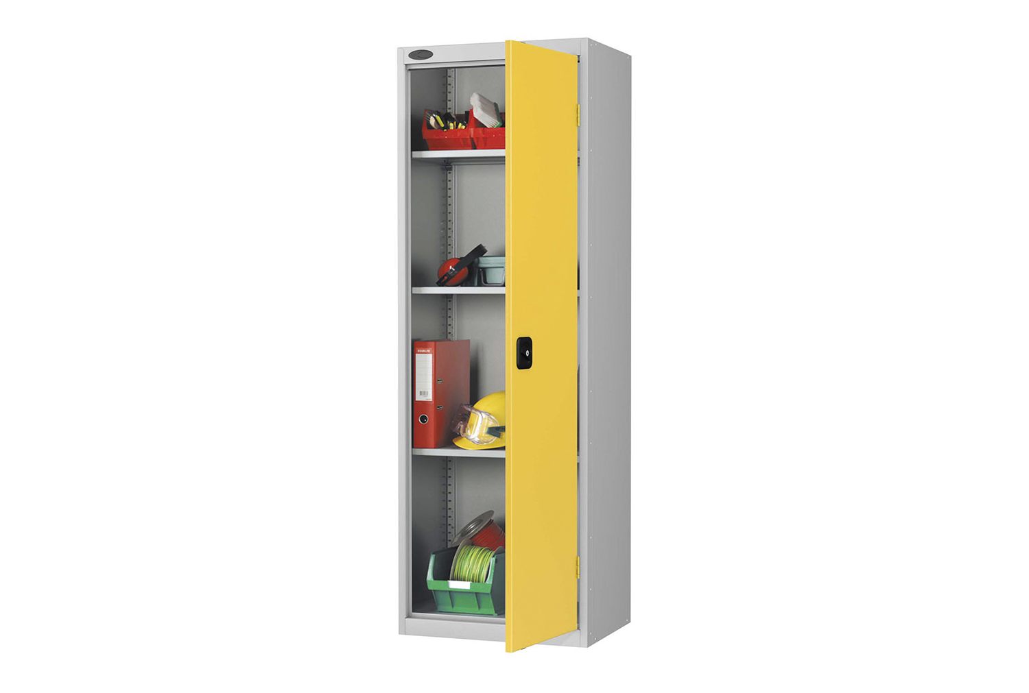 Probe Commercial Slim Standard Office Cupboards (65kg UDL), Cam Lock, Black Body, Yellow