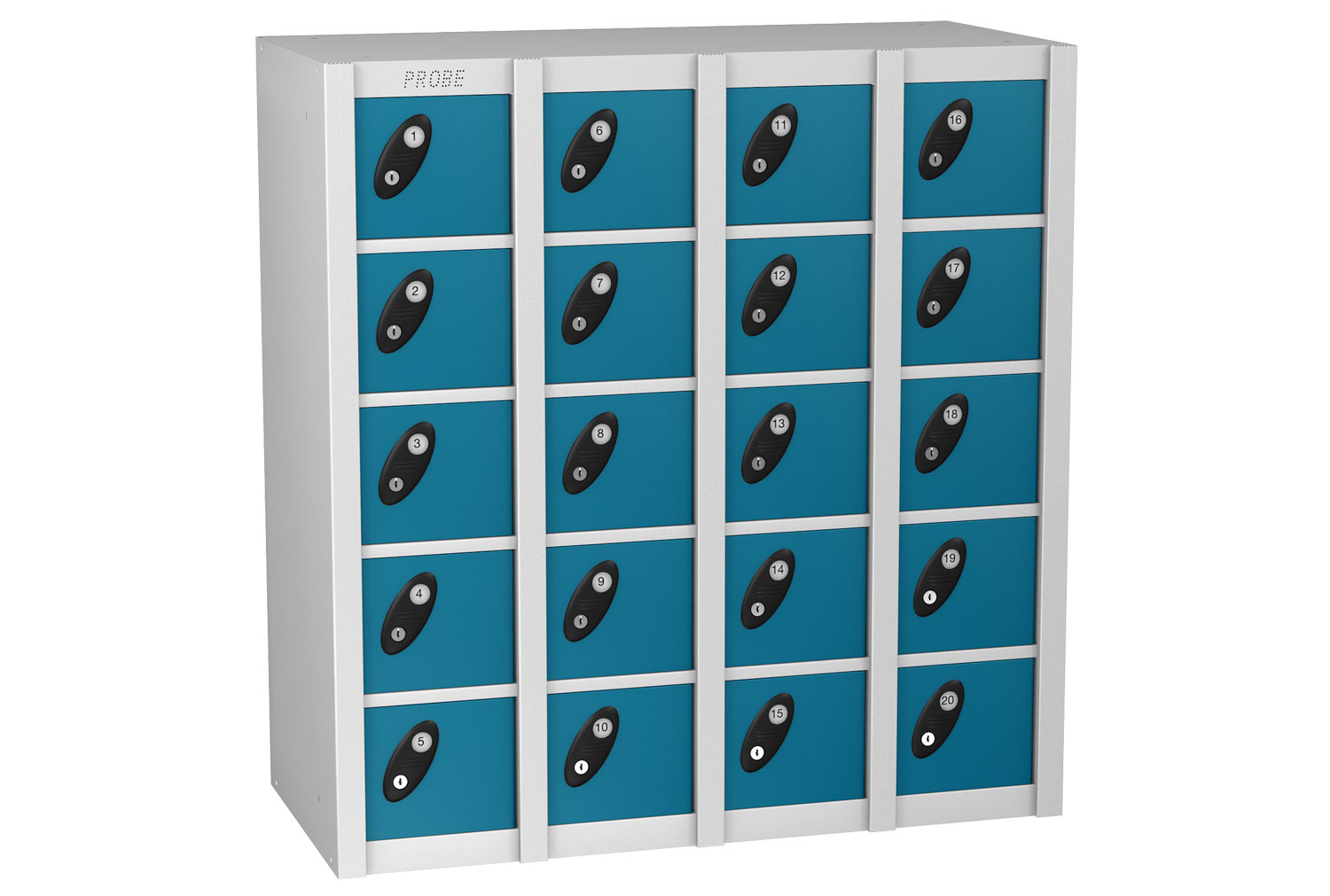 Probe MiniBox 20 Door Low Block Stackable Lockers, Cam Lock, Silver Body, Blue