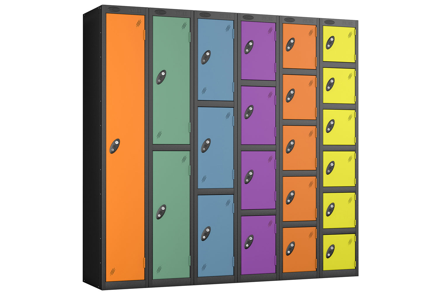 Probe Autumn Colour Lockers With Black Body, 6 Door, 31wx46dx178h (cm), Hasp Lock, Black Body, Ocean