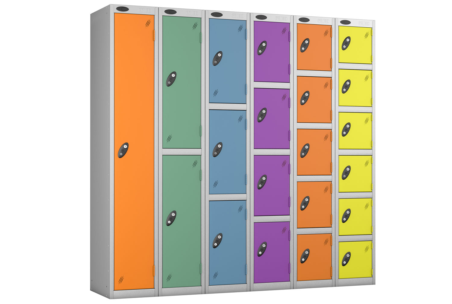 Probe Autumn Colour Lockers With Silver Body, 4 Door, 31wx46dx178h (cm), Hasp Lock, Silver Body, Lemon