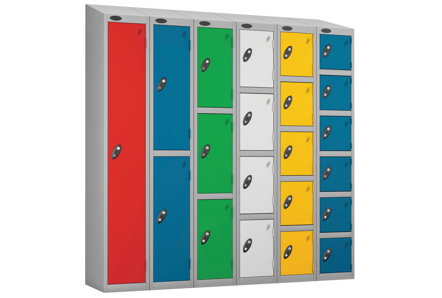 Probe Everyday Lockers With Sloping Top, 4 Door, 31wx31dx193h (cm), Cam Lock, White