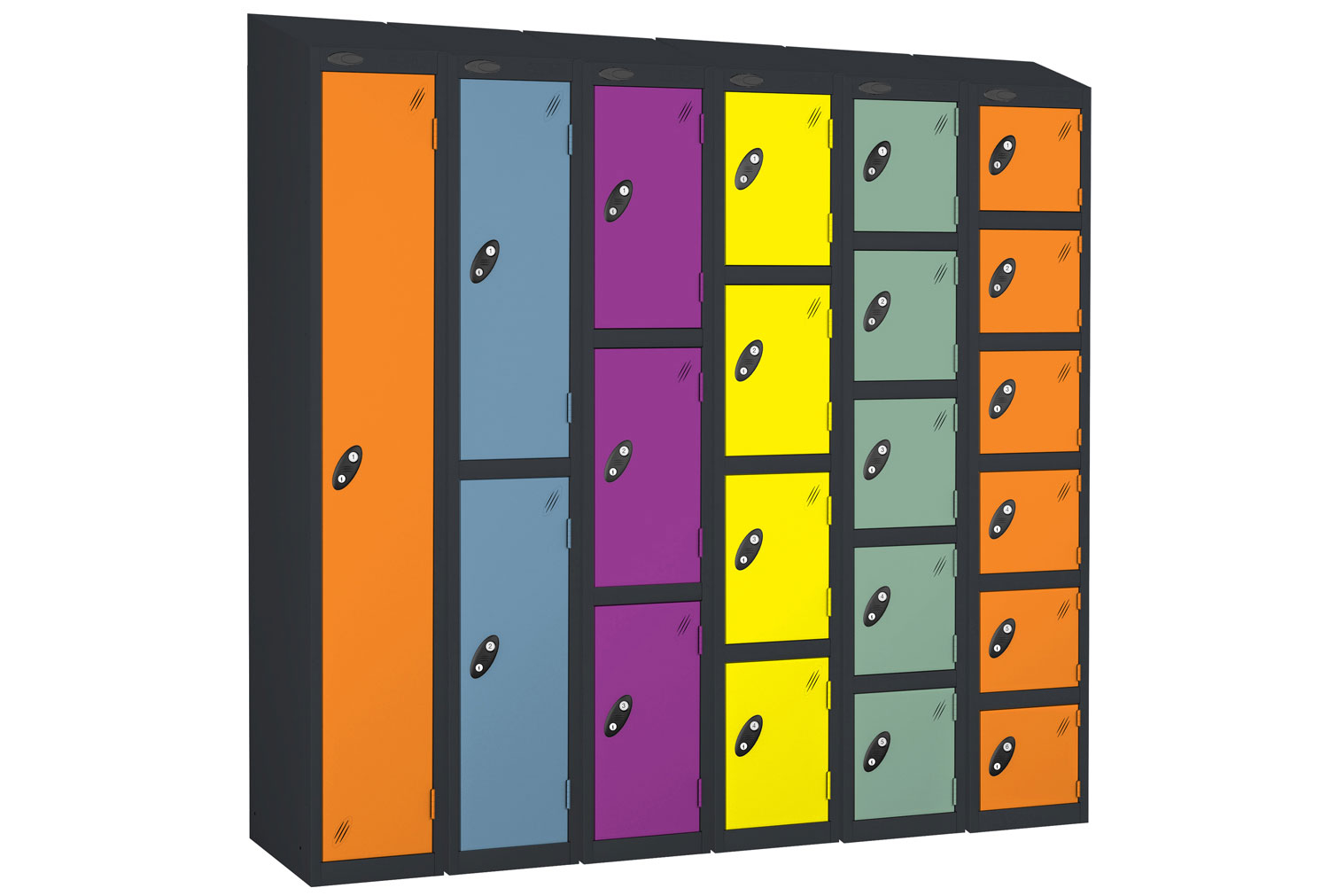 Probe Autumn Colour Lockers With Sloping Top, 2 Door, 31wx31dx193h (cm), Cam Lock, Black Body, Lemon