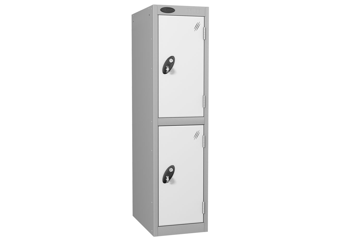 Probe Low 2 Door Locker, 31wx46dx121h (cm), Cam Lock, Silver Body, White