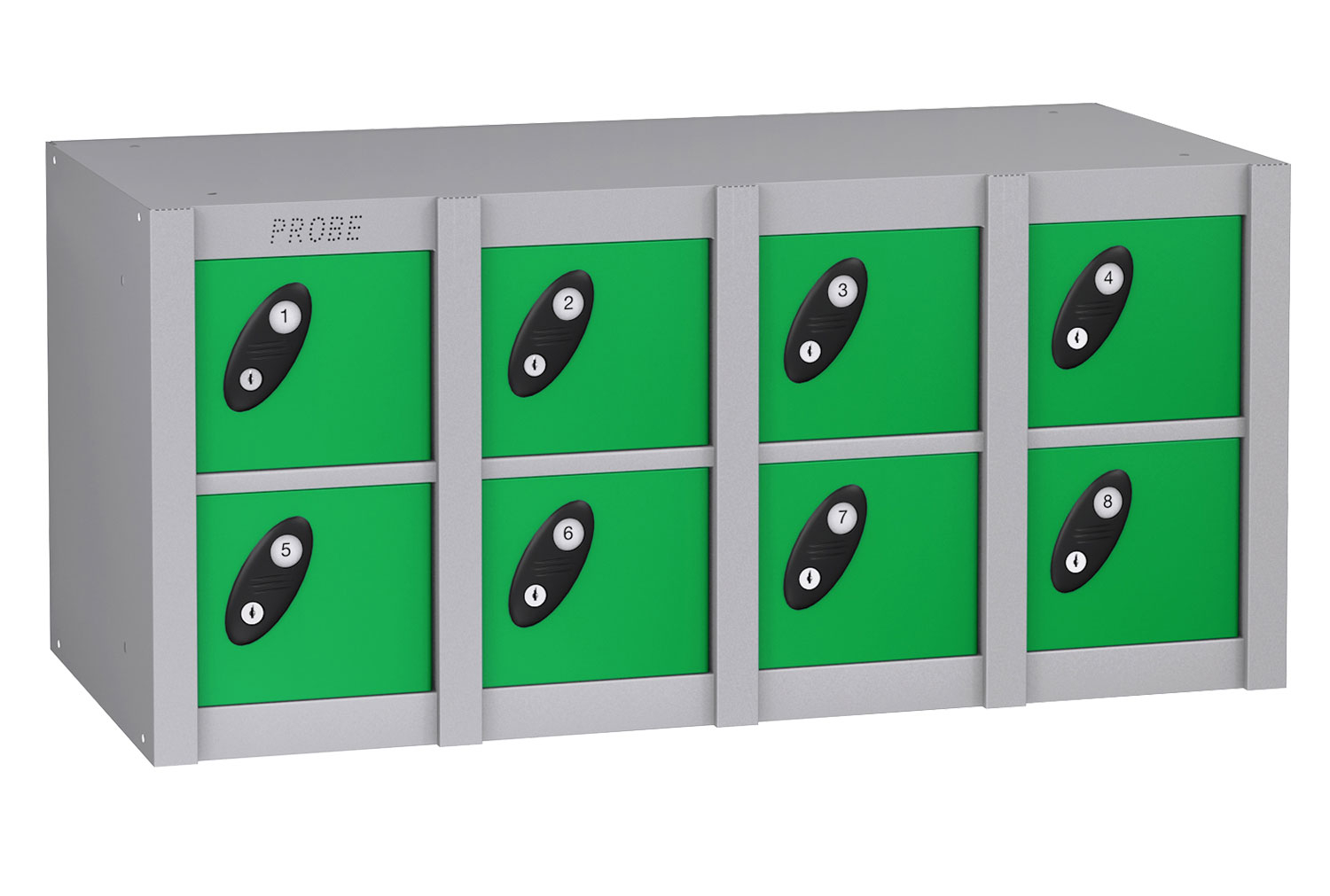 Probe 8 Door MiniBox Lockers, Hasp Lock, White Body, Green