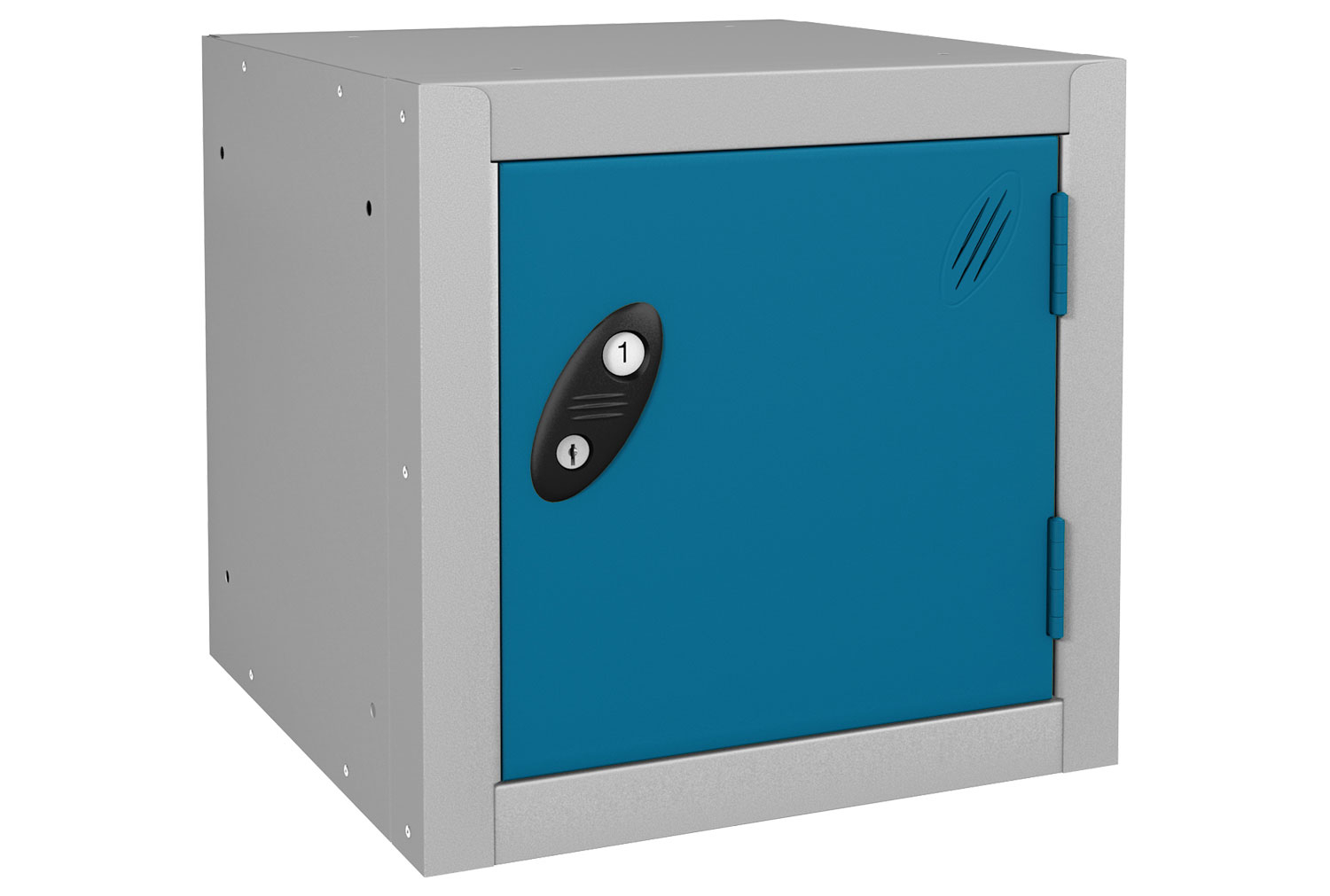 Probe Cube Lockers, 38wx38dx38h (cm), Combination Lock, Silver Body, Blue Doors
