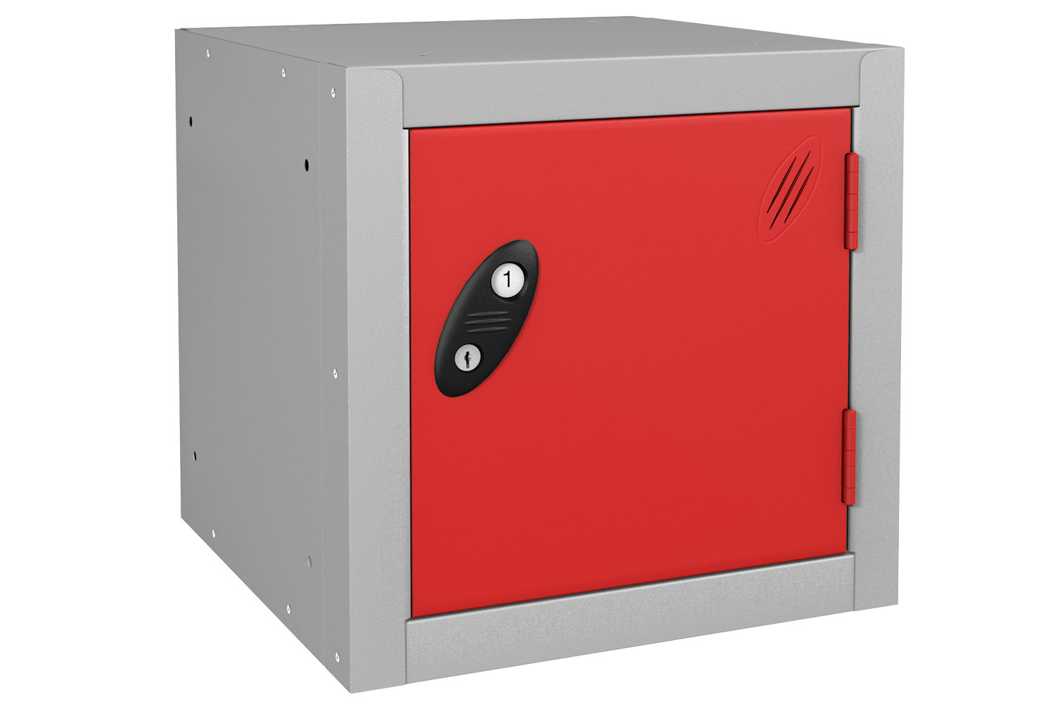 Probe Cube Lockers, 38wx38dx38h (cm), Combination Lock, Silver Body, Red Doors
