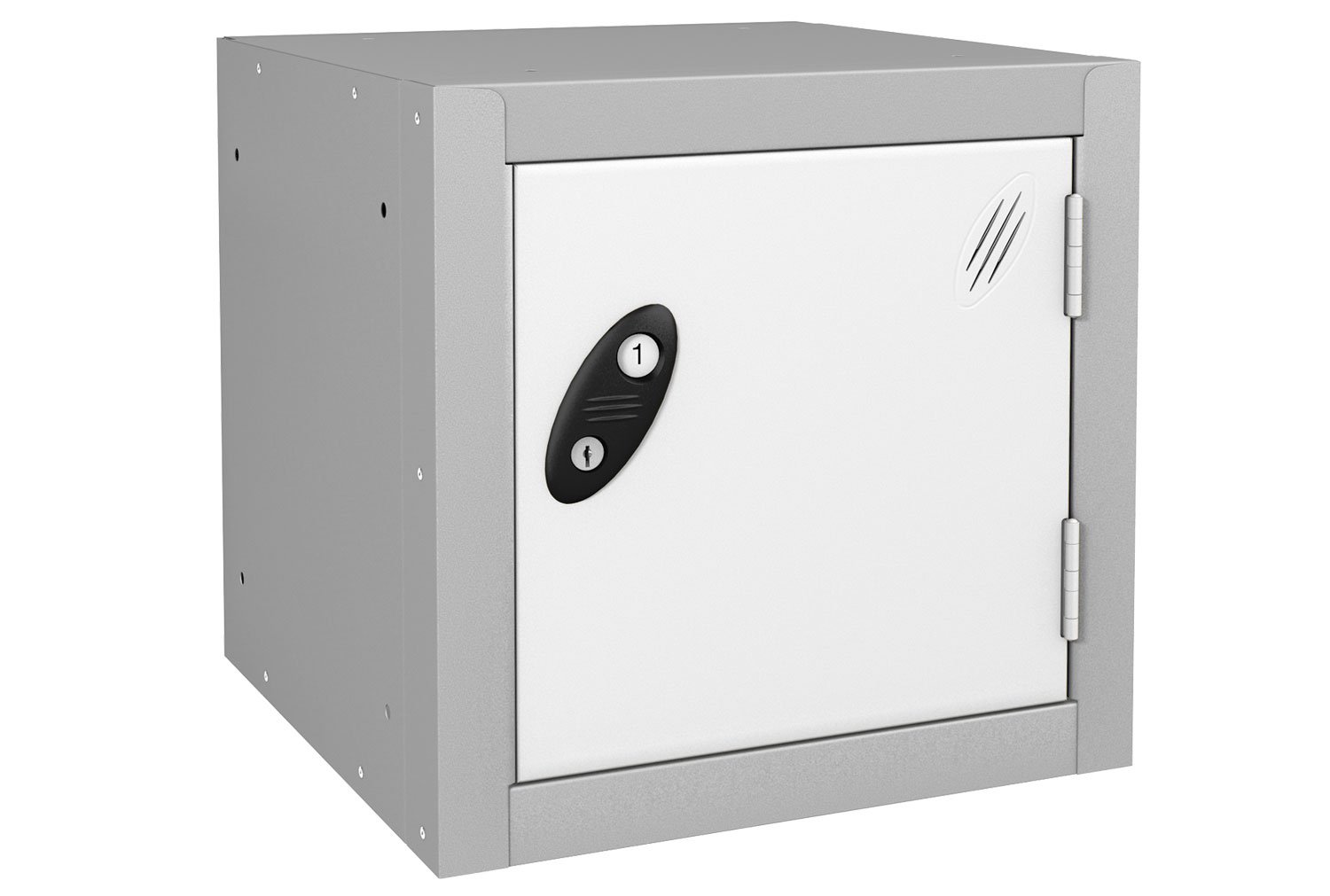 Probe Cube Lockers, 38wx38dx38h (cm), Combination Lock, Silver Body, White Doors
