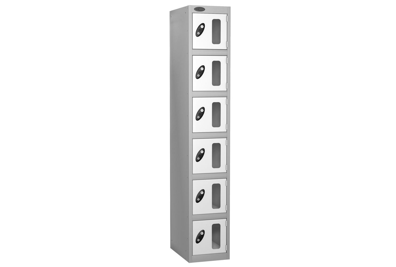 Probe Vision Panel 6 Door Locker, 31wx31dx178h (cm), RFID Lock, Silver Body, White