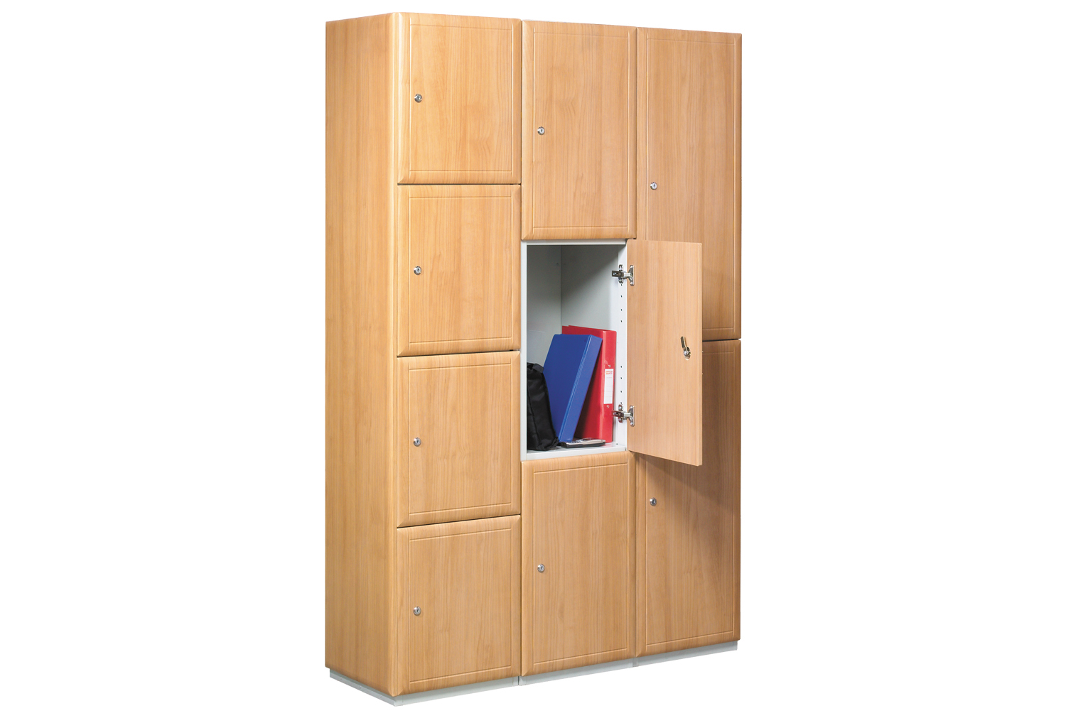 Qty 8 - Timber Door Lockers, 2 Door, 30wx45dx180h (cm), Cam Lock, Oak