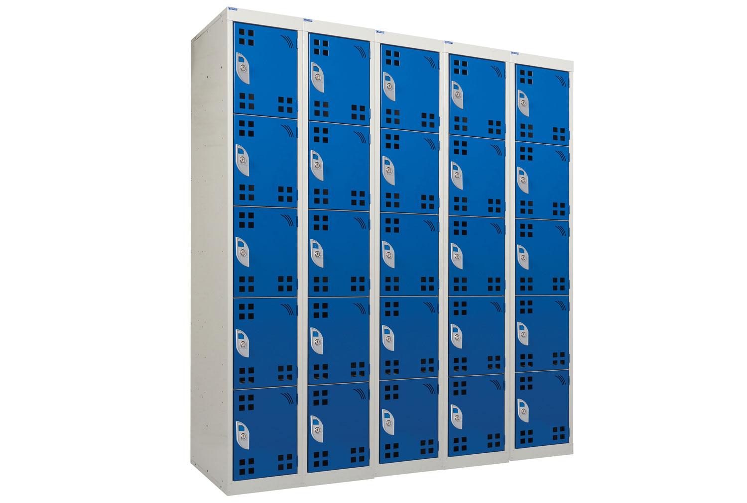 QMP Tool Charging Locker (Perforated Doors), 5 Door, 30wx45dx180h (cm), Cam Lock, Blue