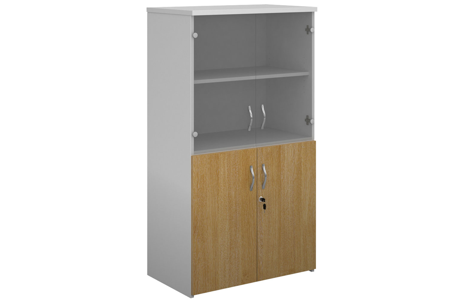 Tandem Glass Top Combination Office Cupboards, 3 Shelf - 80wx47dx144h (cm), Oak, Fully Installed