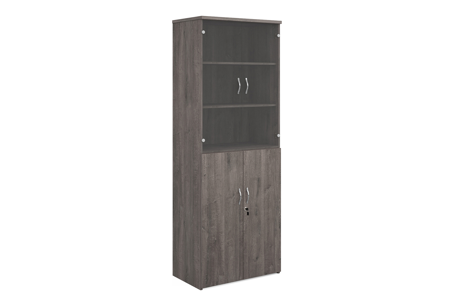All Grey Oak Glazed Top Office Cupboards, 5 Shelf - 80wx47dx214h (cm), Fully Installed