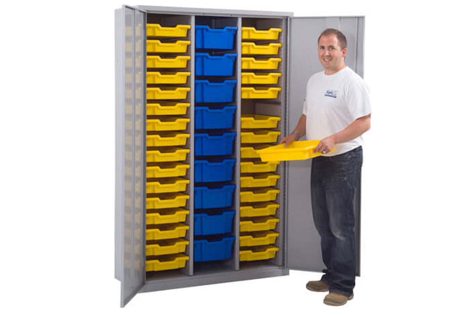 Lockable Storage Cupboard With 41 Gratnells Trays, Clear Trays, Express Delivery