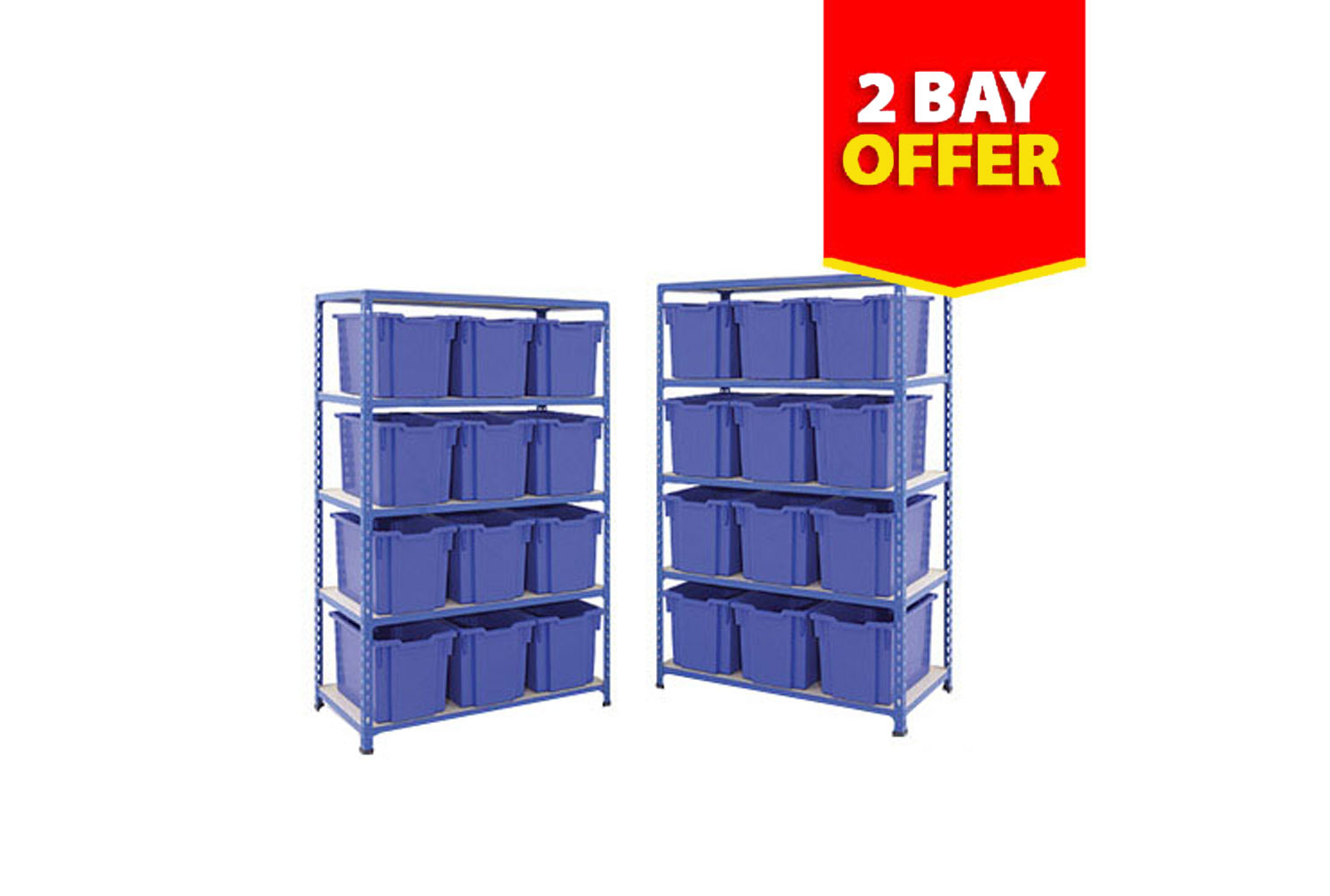 Rapid 2 Shelving Bay Bundle Deal With 24 Jumbo Gratnells Trays, Blue, Express Delivery