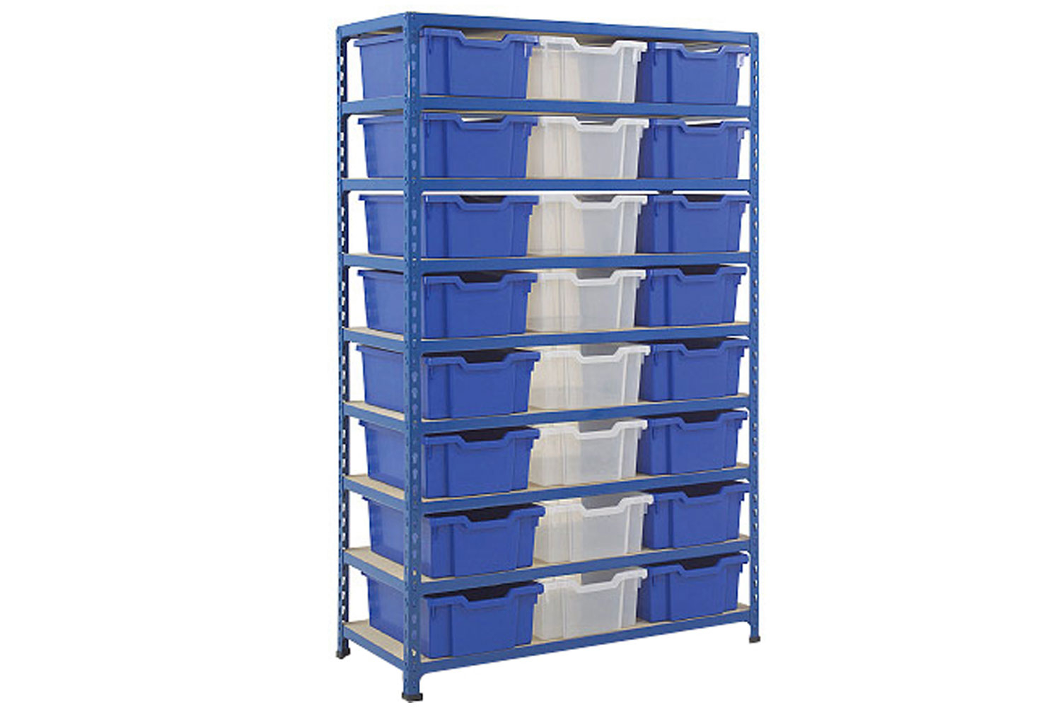 Rapid 2 Shelving Bay With 24 Deep Gratnells Trays, Blue Trays, Blue, Express Delivery