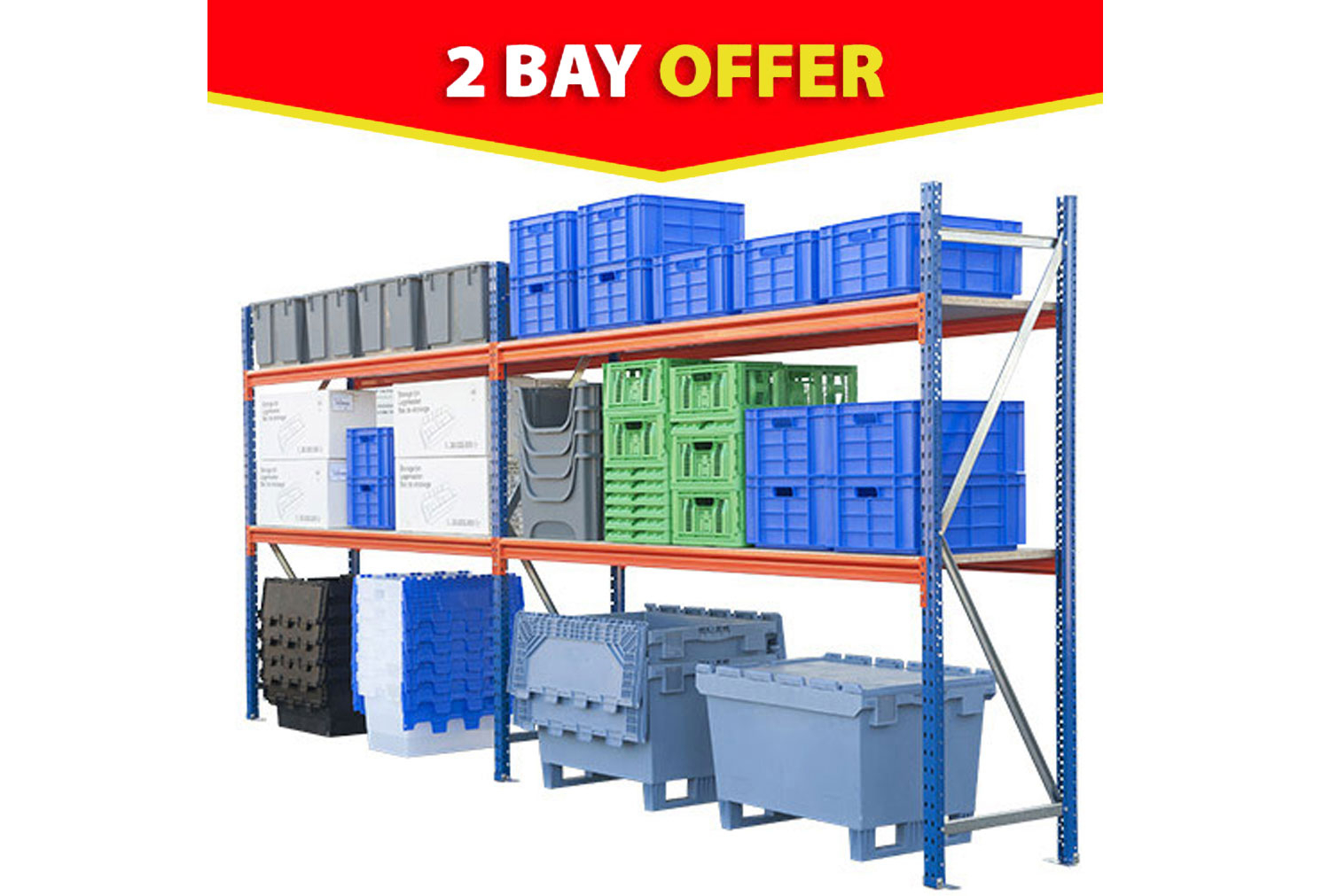 Rapid Span Shelving 2 Bay Bundle Deal 4728wx2000h, 4728wx600dx2000h (mm), Express Delivery
