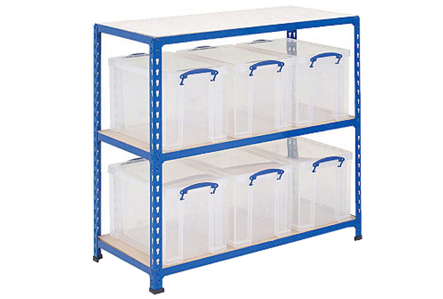 Really Useful Box Storage Unit With 6 x 24 Litre Clear Boxes, Blue, Express Delivery
