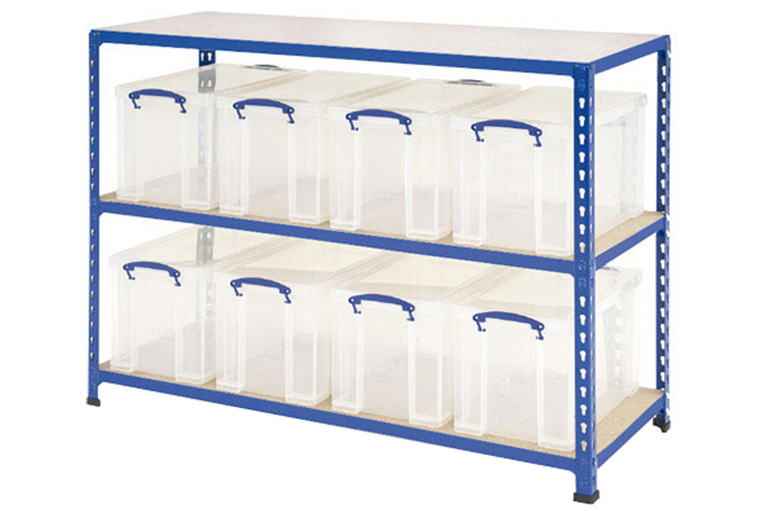 Rapid 2 Storage Bay With 8 x 24 Litre Clear Really Useful Boxes Clear, Blue, Express Delivery