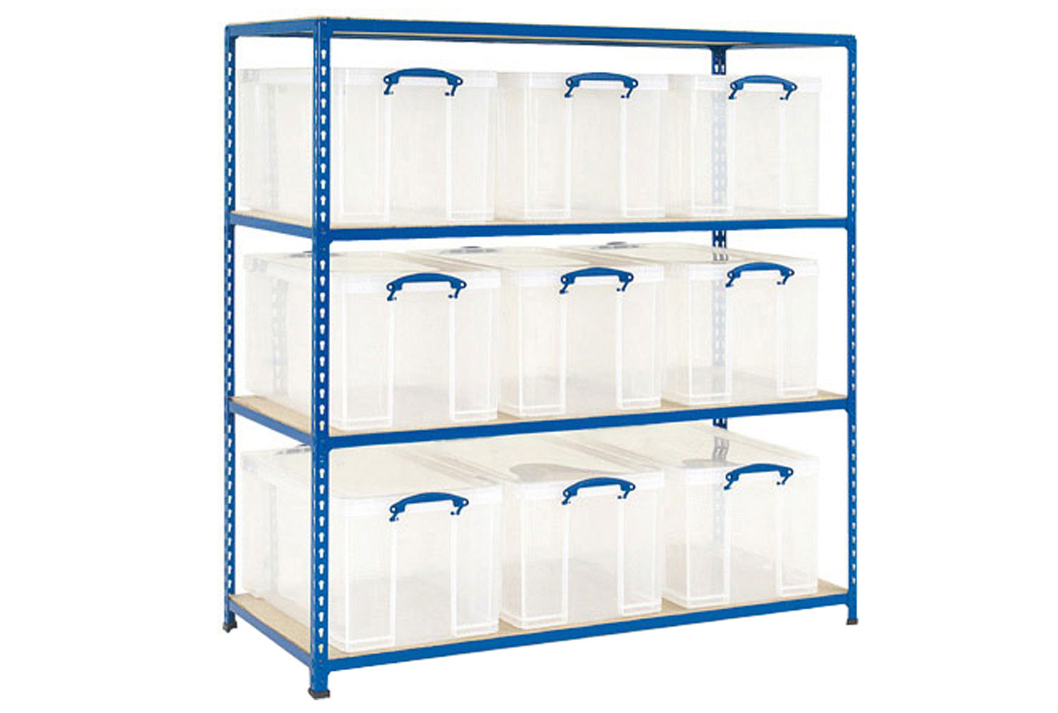 Rapid 2 Storage Bay With 9 x 84 Litre Really Useful Boxes Clear, Blue, Express Delivery