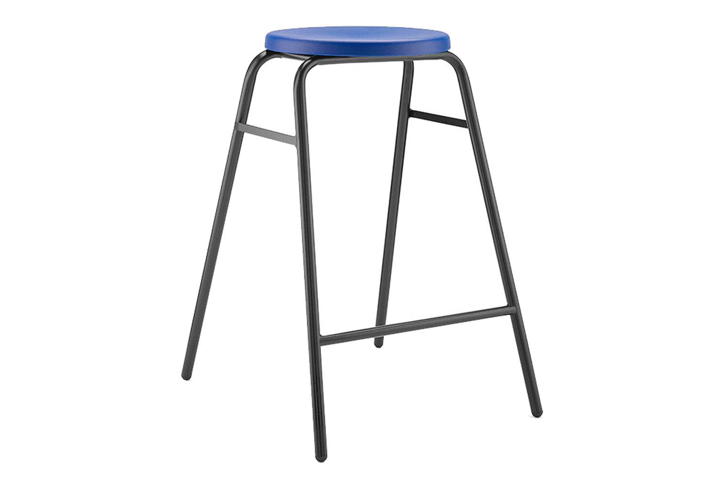 Qty 8 - Hille Polypropylene Round Top Classroom Stool, 43h (cm), Black Frame, Blue