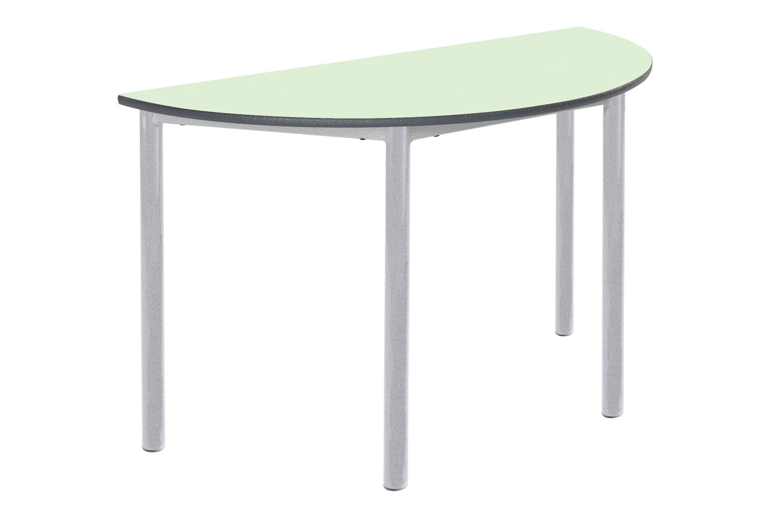 Qty 2 - RT45 Semi-Circular Classroom Tables 14+ Years, 120wx60dx76h (cm), Silver Frame, Red Top, PU Grey Edge