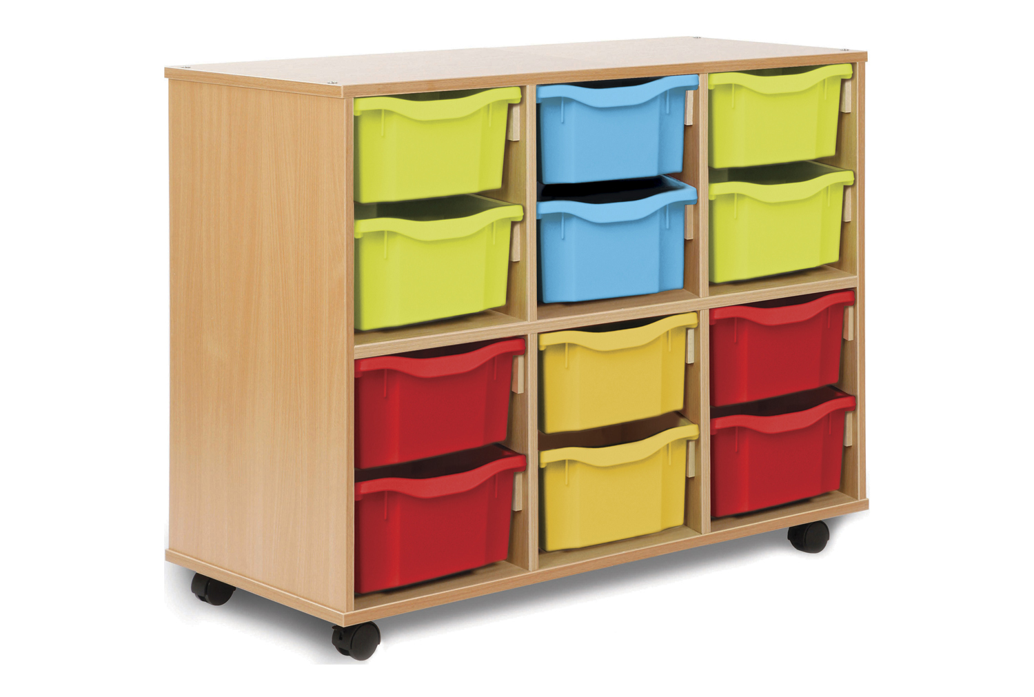 Allsorts 12 Deep Classroom Tray Storage Unit, Red/Blue/Yellow Classroom Trays