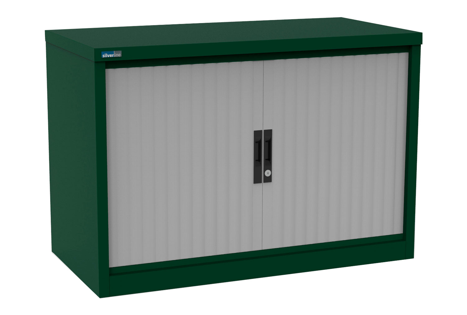 Silverline Kontrax Side Tambour Door Office Cupboards 80cm Wide, 80wx51dx69h (cm), Light Grey, Green